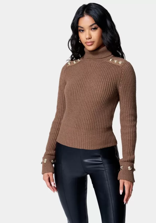 MOCK NECK BUTTON TRIM SWEATER