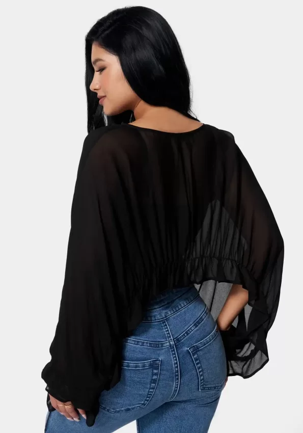 CHIFFON RUFFLE HEM OVERLAY BLOUSE