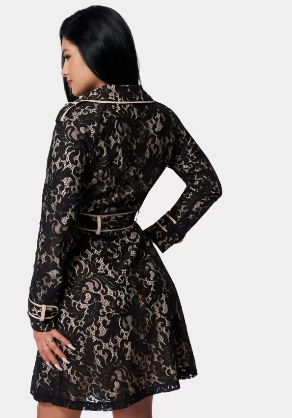 Lace Double Breast Contrast Trim Trench Coat