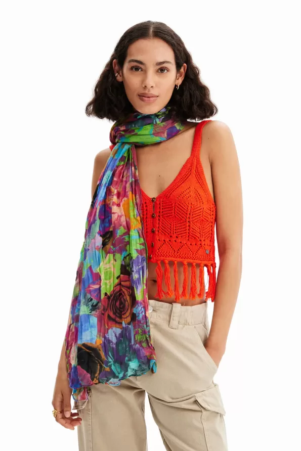 Rectangular crinkled floral foulard