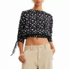 Short gathered floral blouse
