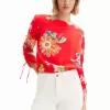 Short gathered floral blouse