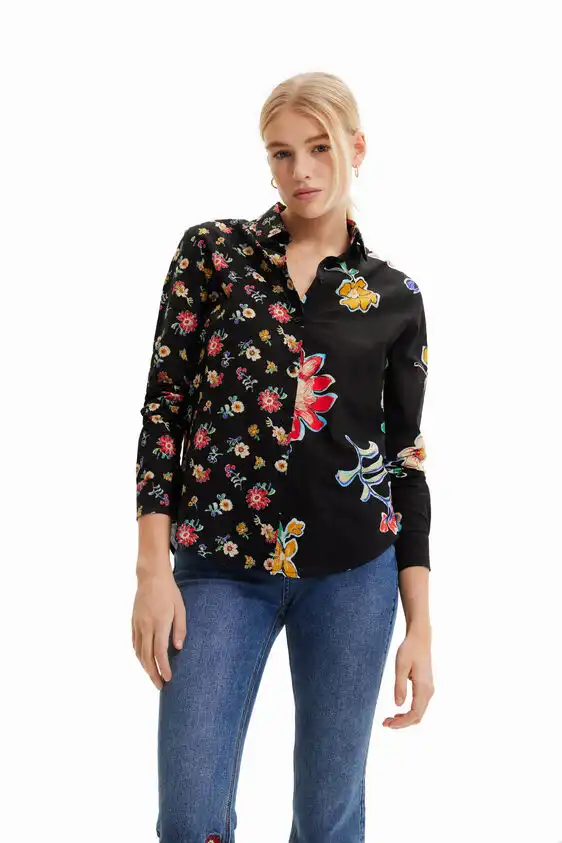 Floral half-and-half shirt