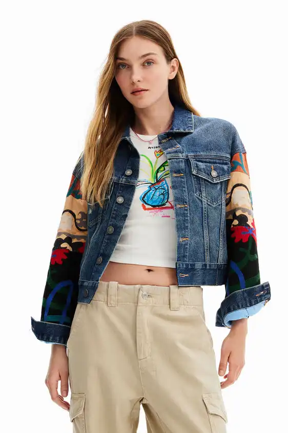 Ethnic denim trucker jacket