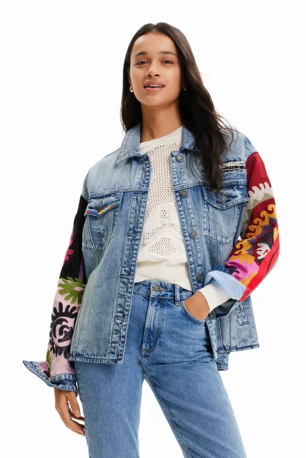 Embroidered denim trucker overshirt
