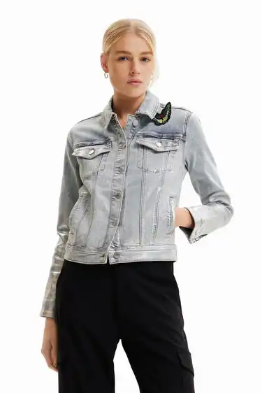 Metallic denim trucker jacket