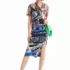 Slim gathered collage midi skirt