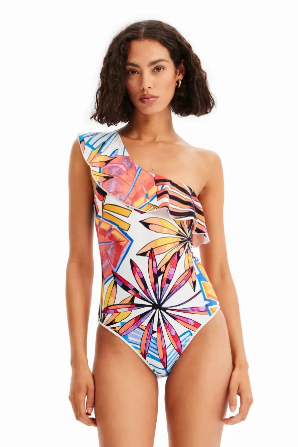 Asymmetric ruffle swimsuit