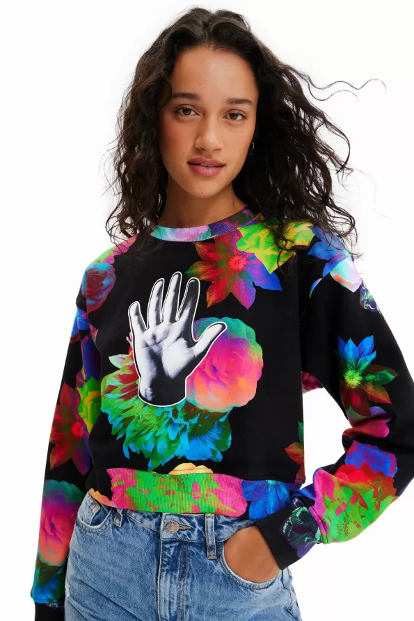 Short floral hand sweatshirt