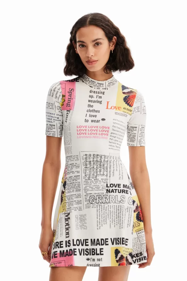 Short newspaper skater dress