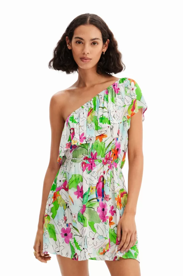 Tropical asymmetric short dress