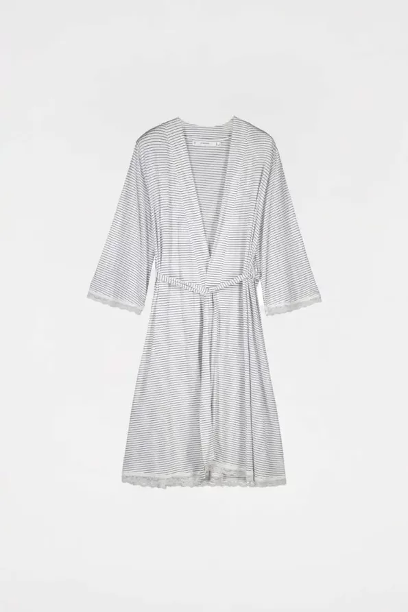 Striped print midi maternity dressing gown