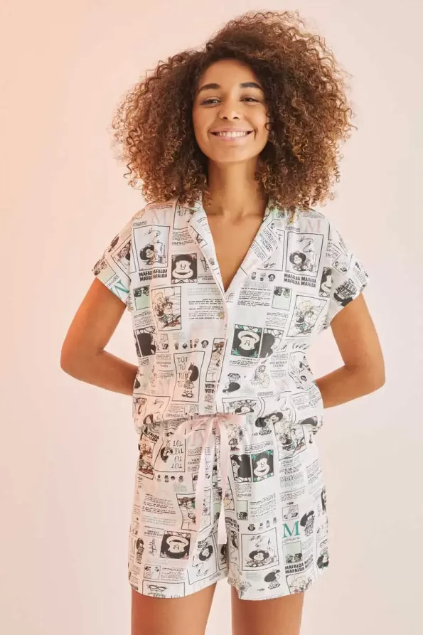 Mafalda printed cotton shirt short pajamas