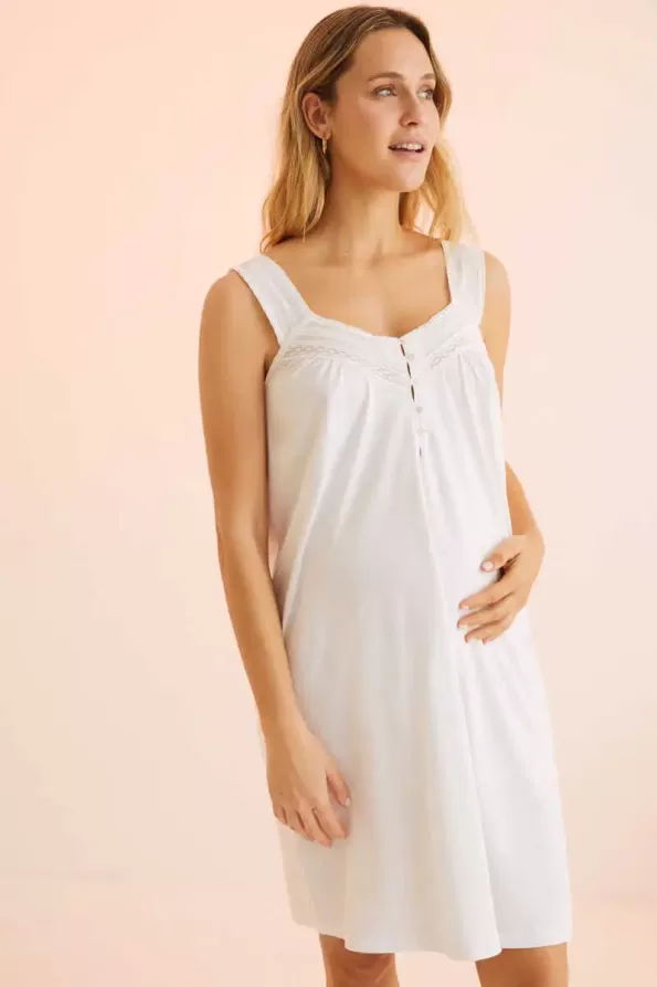 Maternity nightgown with lace straps