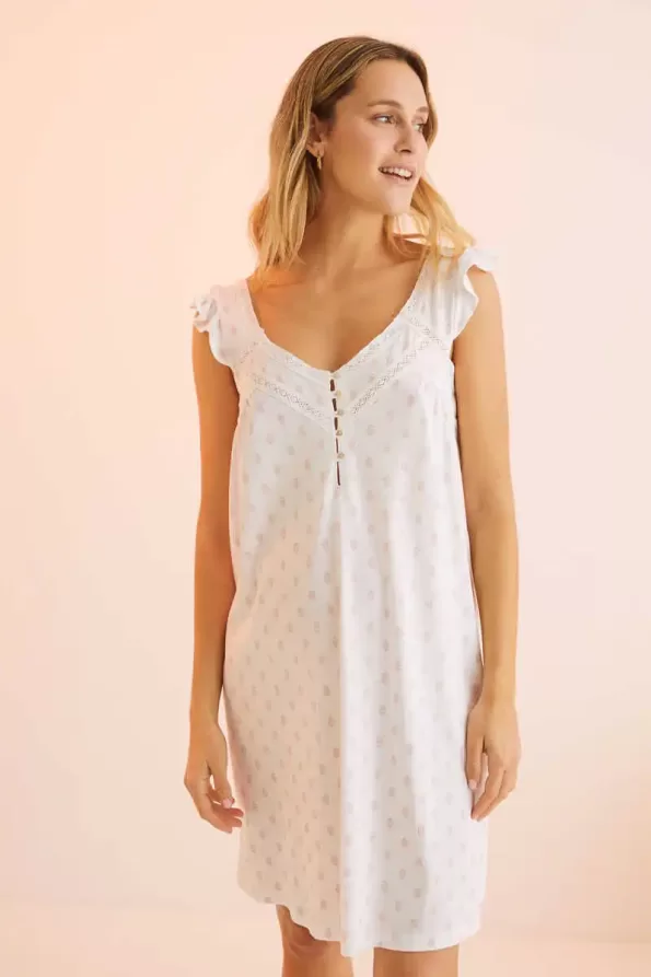 Maternity nightgown with ruffle straps