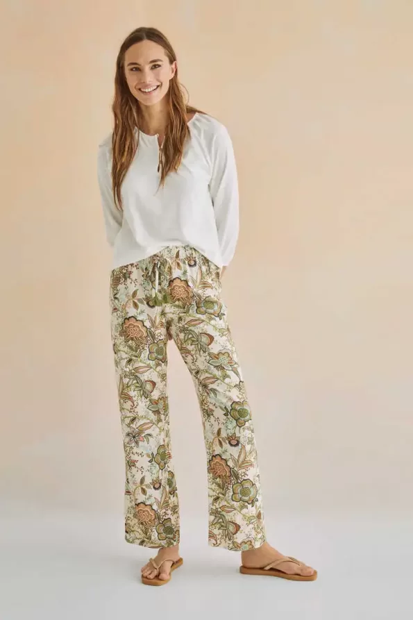 Printed long straight trousers