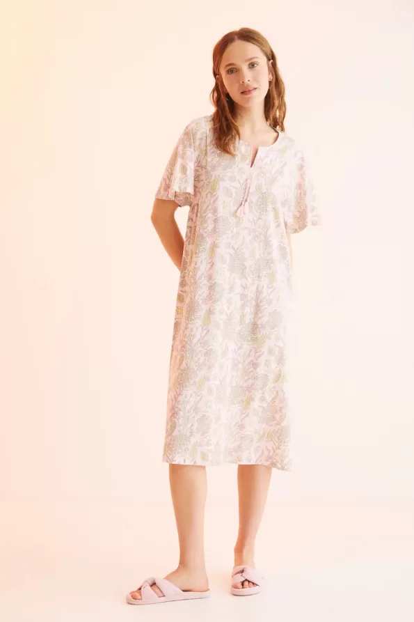 Midi nightgown with flower print