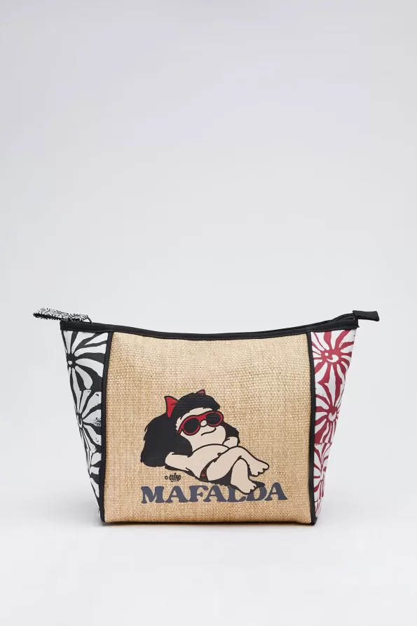 Medium raffia cosmetic bag Mafalda