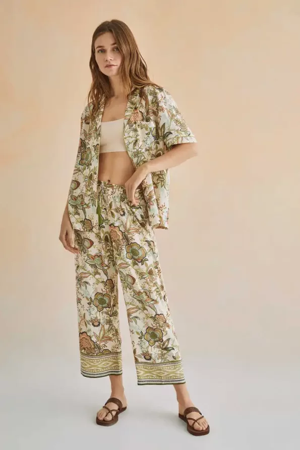 Long flower print shirt pajamas