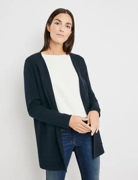 Open-fronted long jacket with patch pockets