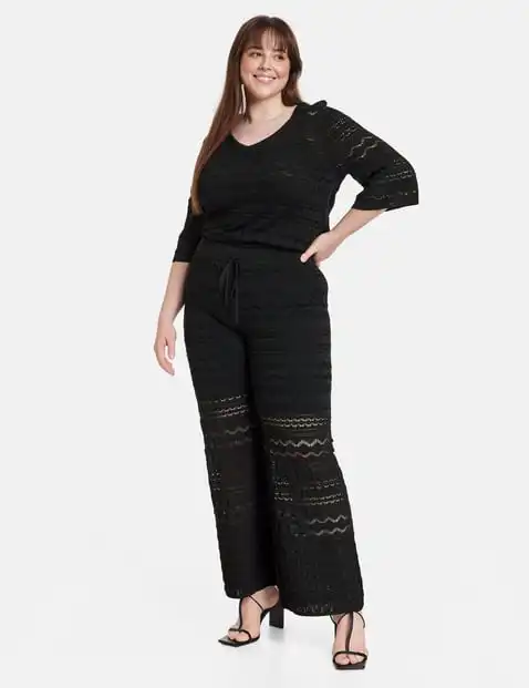 Wide openwork knit trousers