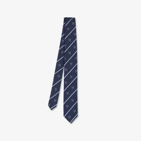Striped tie with crest micro motif
