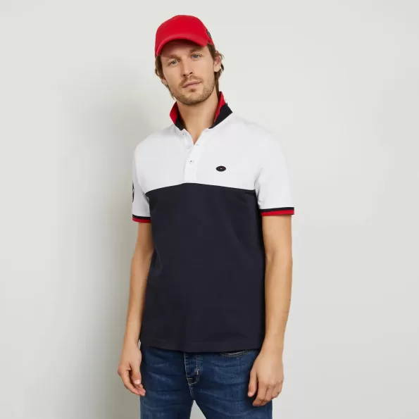 Coloured-block polo with no. 10 embroidery