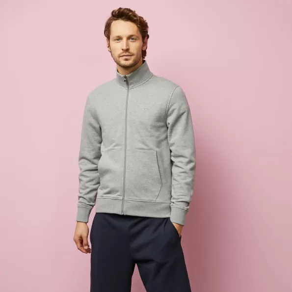Zipped sweatshirt with stand-up collar
