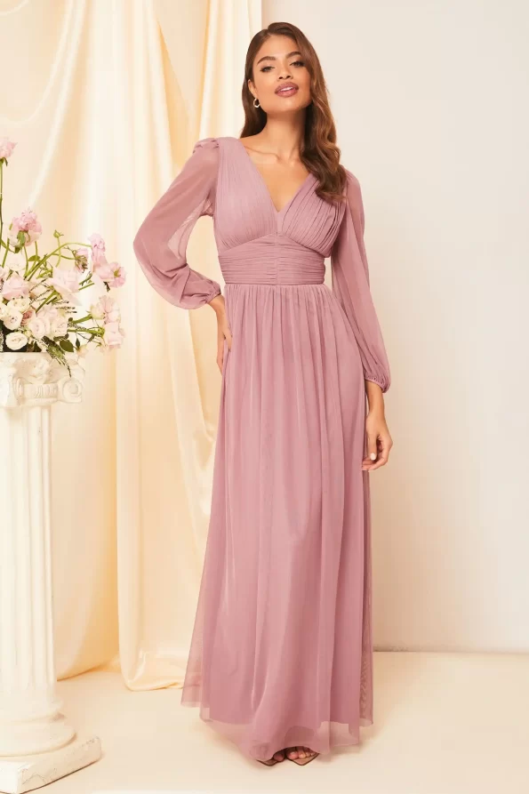 Empire Long Sleeve Bridesmaid Maxi Dress