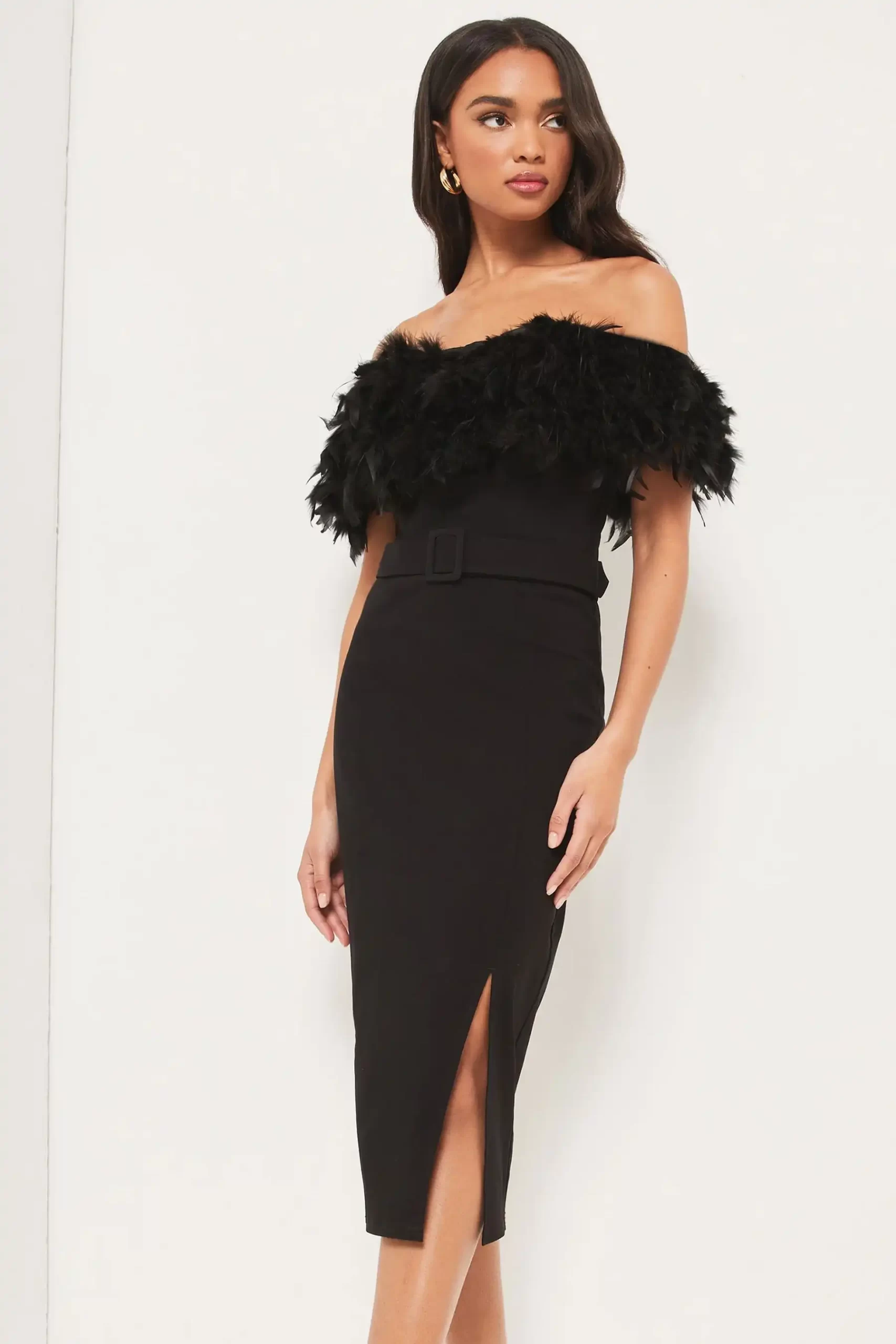 Bardot belted dress best sale