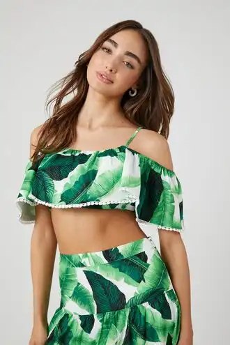 Open-Shoulder Tropical Leaf Cami
