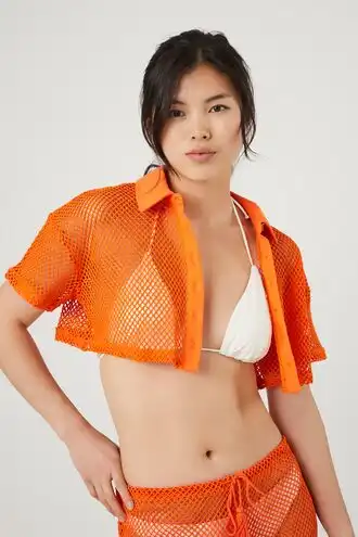 Sheer Netted Cropped Shirt