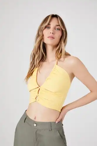 Ruched Cutout Halter Crop Top