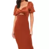Lipsy Puff Sleeve Sweetheart Neck Cut Out Midi Dress