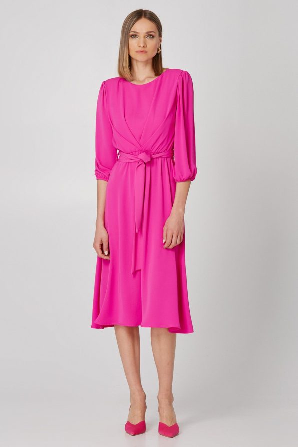 Midi dress with self-tie fastening