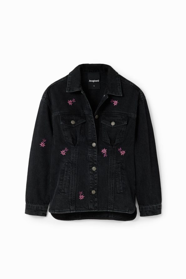 Floral denim trucker jacket