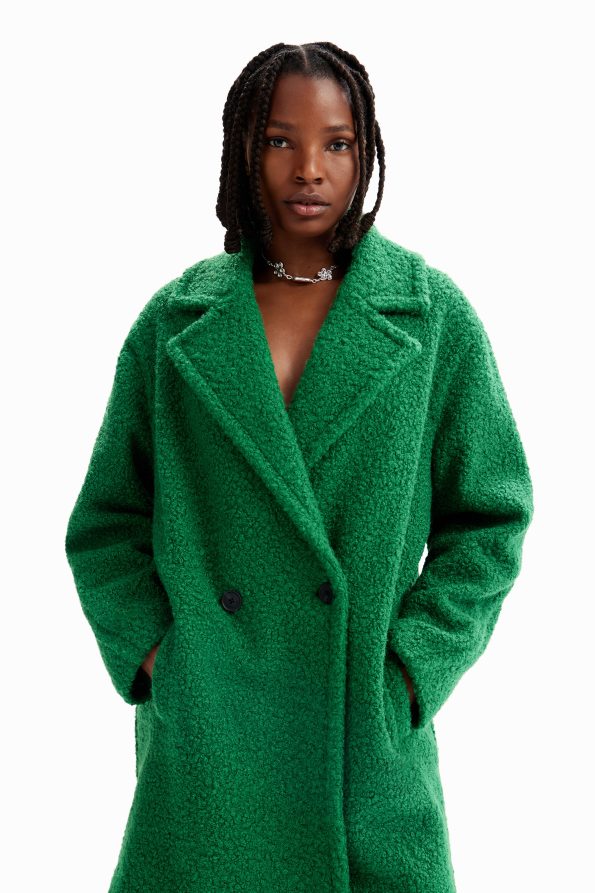 Double-breasted bouclé coat