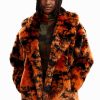 Short fur-effect double-breasted coat
