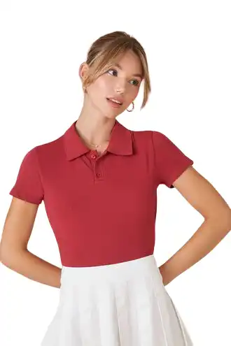 Cropped Jersey-Knit Polo Shirt