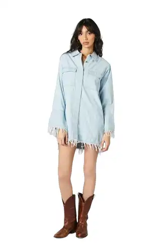 Trumpet-Sleeve Denim Mini Dress