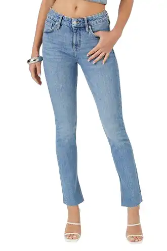 Distressed Split-Hem Straight-Leg Jeans