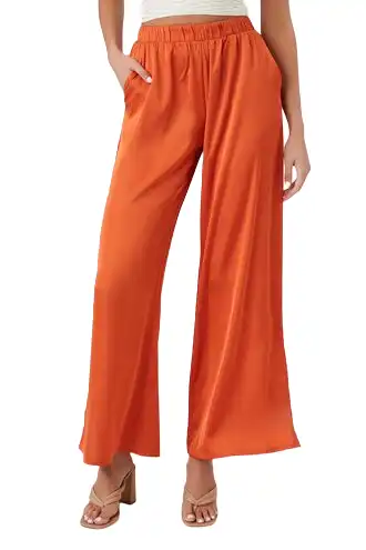 Satin Vented-Hem Wide-Leg Pants