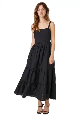 Tiered Eyelet Midi Dress