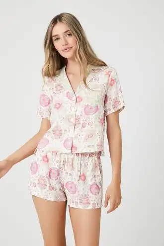 Ornate Print Shirt & Shorts Pajama Set