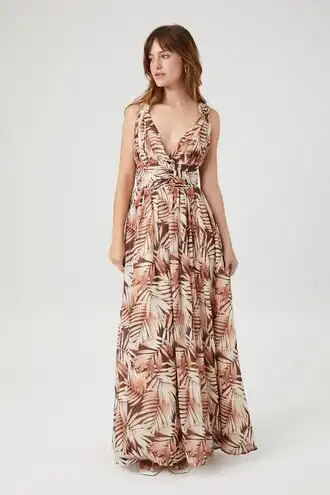 Tropical Leaf Print Maxi Dress