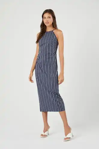 Striped Poplin Midi Dress