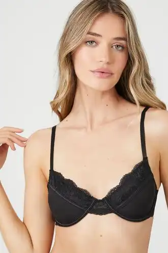 Mesh Lace-Trim Underwire Bra