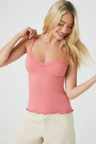 Ribbed Lace-Trim Cami