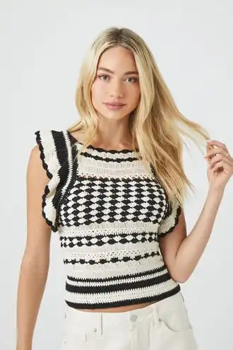 Crochet Sweater-Knit Flounce Top