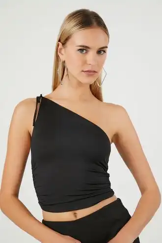 Ruched One-Shoulder Crop Top